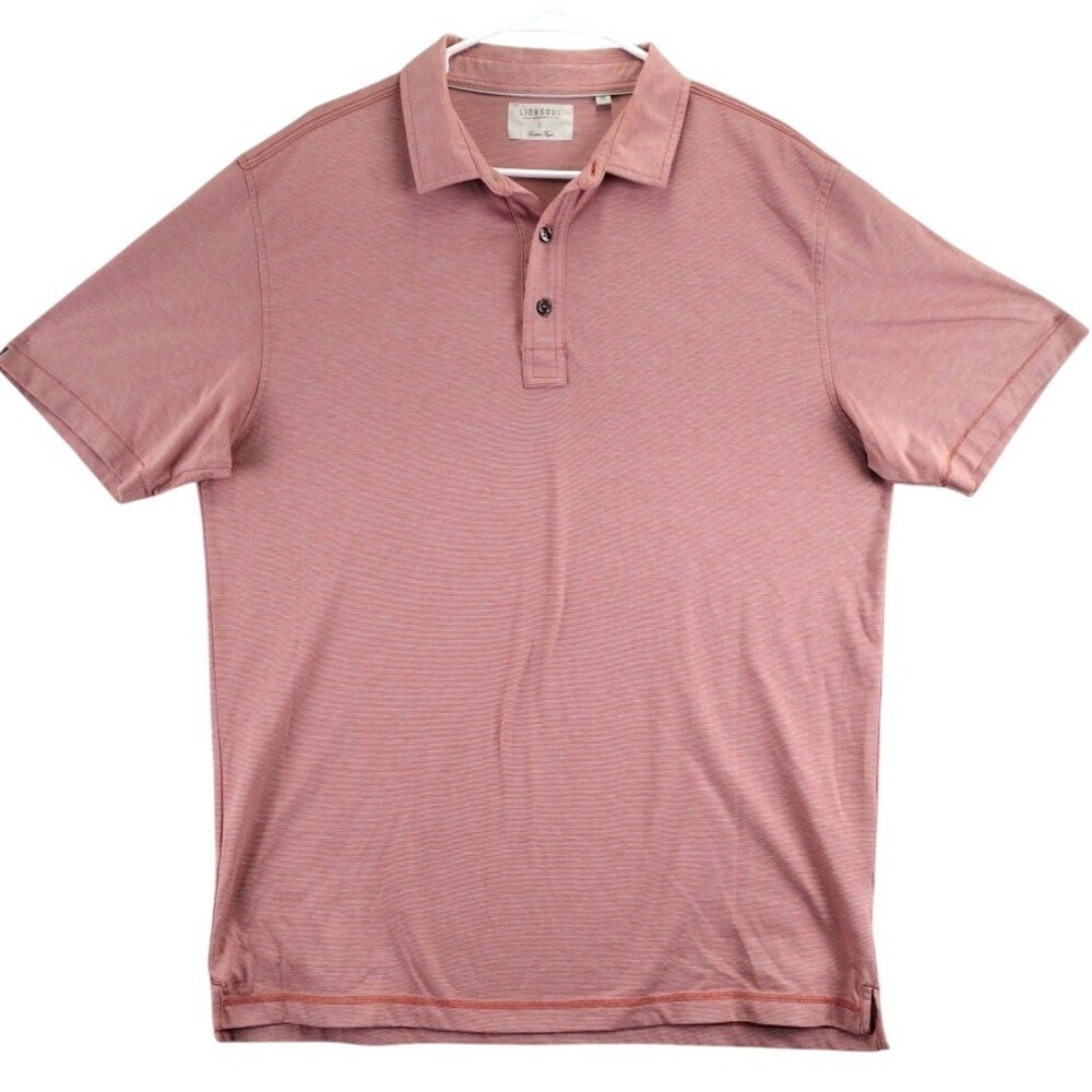 LinkSoul Mens Red Striped‎ Short Sleeve Polo Shirt Size L John Ashworth